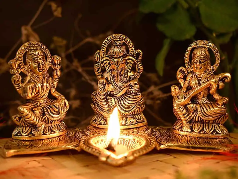 Lakshmi, Ganesh, Saraswati Oil Lamp